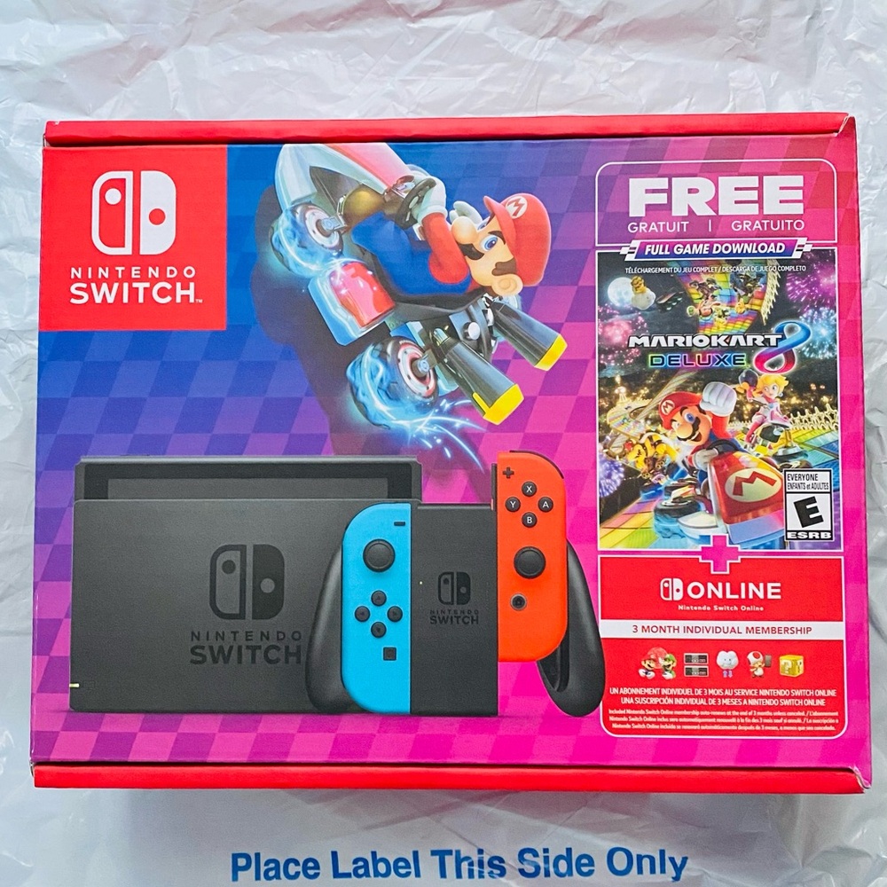 Nintendo Switch Console with Neon Blue and Red Joy-Con + Mario Kart 8 Deluxe